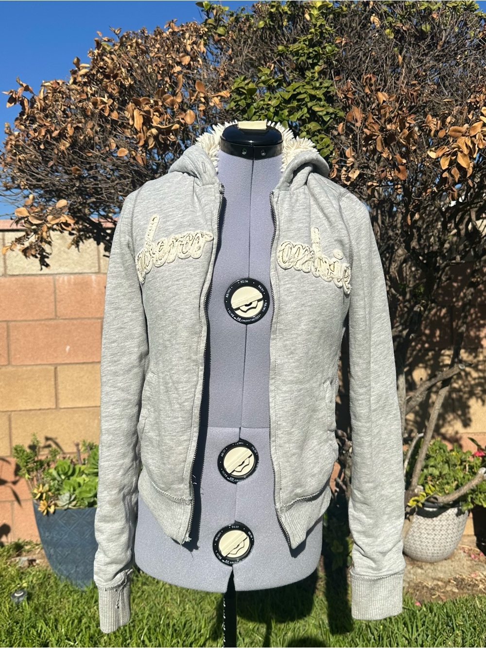 Abercrombie & Fitch Light Gray Sherpa-Lined Bomber Hoodie Size Extra Large